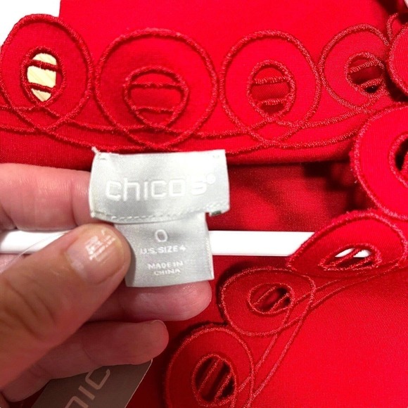 Chico’s Ponte Openwork Trim Dress Red Size 0 Small 4 A-line Cocktail Party - Picture 14 of 16
